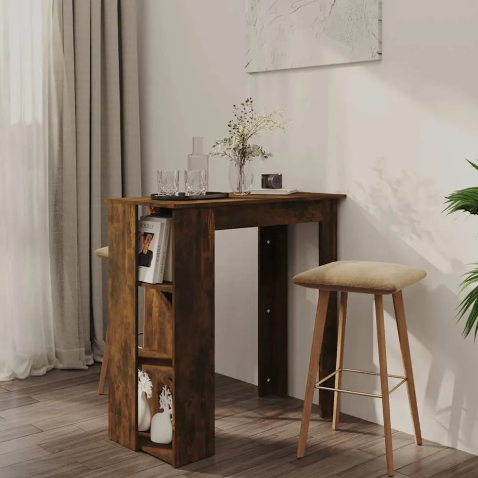 vidaXL Bartafel met schap 102x50x103,5 cm bewerkt hout gerookt eiken