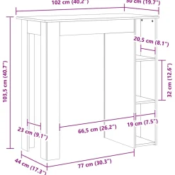 vidaXL Bartafel met schap 102x50x103,5 cm bewerkt hout bruin eiken