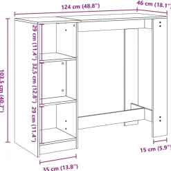 vidaXL Bartafel met schap 124x46x103,5 cm bewerkt hout wit