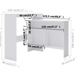 vidaXL Bartafel met 2 tafelbladen 130x40x120 cm wit
