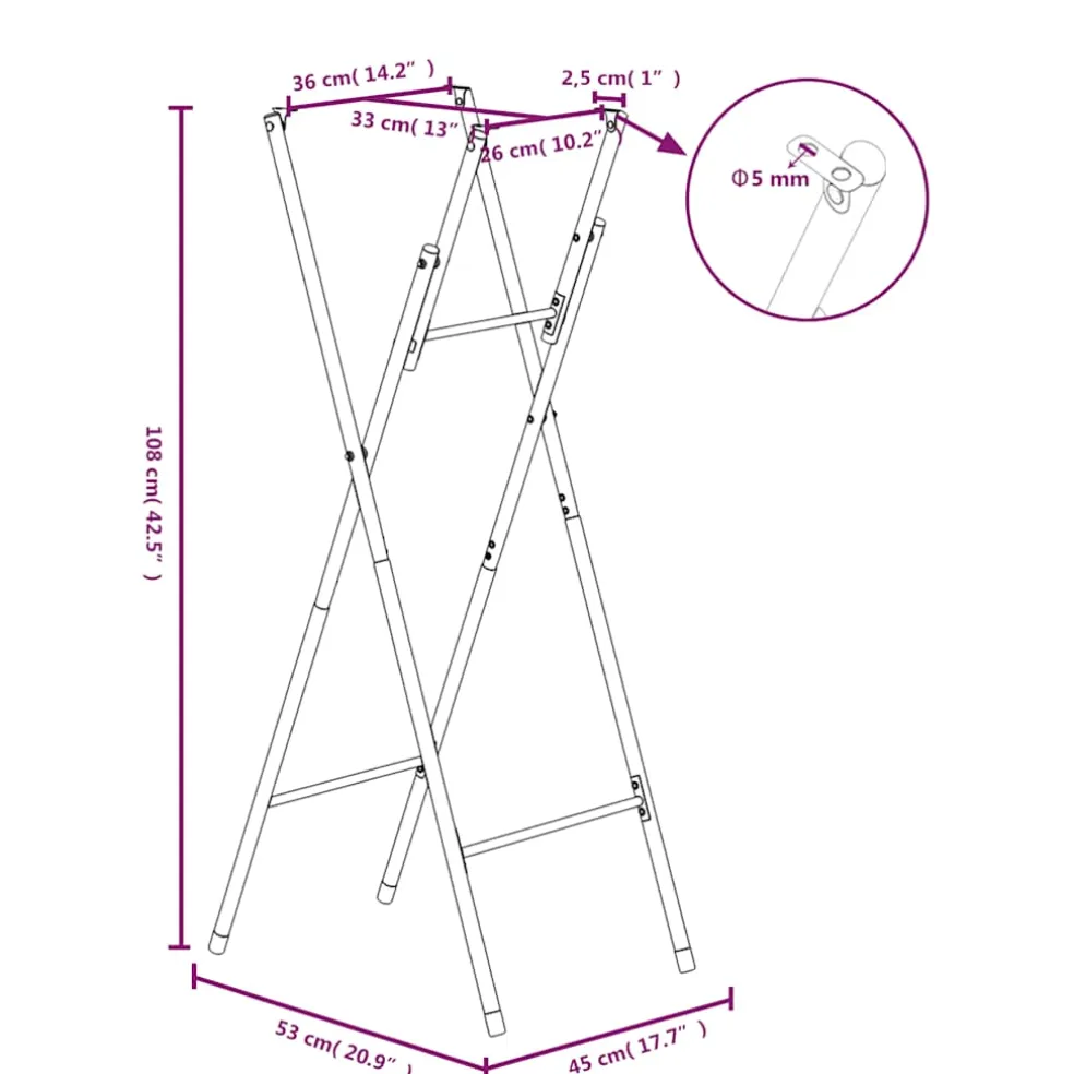 vidaXL Bartafelpoten inklapbaar 45x53x108 cm staal zilverkleurig