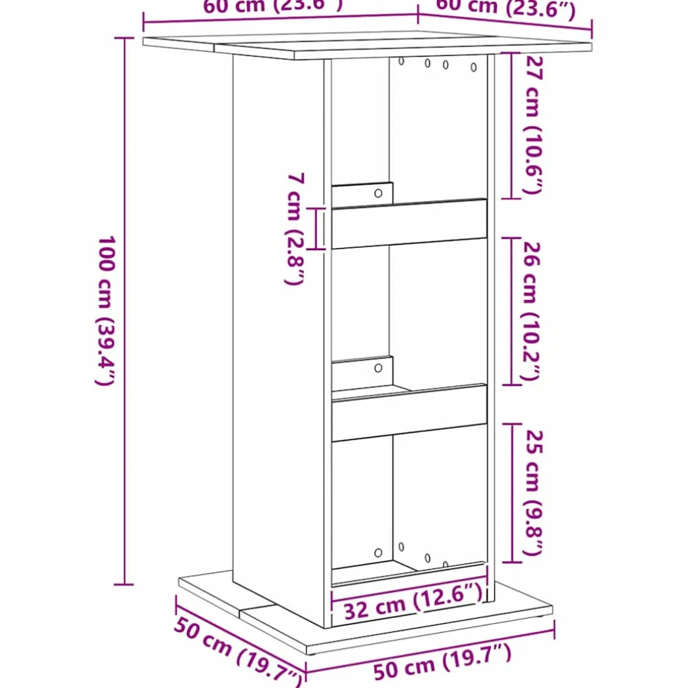 vidaXL Bartafel 51 x 50 x 103,5 cm Bewerkt hout Zwart Eiken