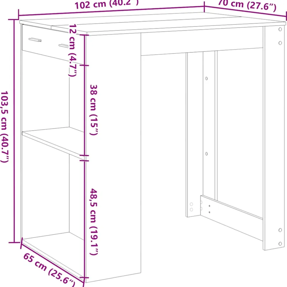 vidaXL Bartafel 102x70x103,5 cm bewerkt hout sonoma eikenkleurig
