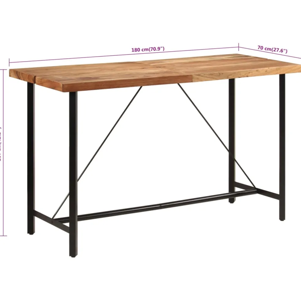 vidaXL Bartafel 180x70x107 cm massief acaciahout en ijzer