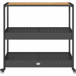 vidaXL Bartrolley 3-laags poly rattan en massief acaciahout zwart