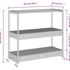 vidaXL Bartrolley 3-laags poly rattan en massief acaciahout zwart