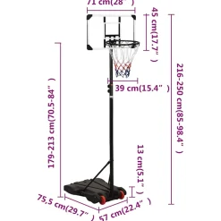 vidaXL Basketbalstandaard 216-250 cm polycarbonaat transparant
