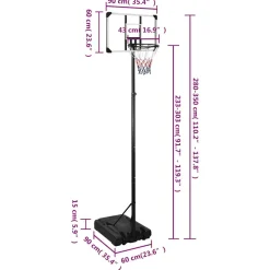 vidaXL Basketbalstandaard 235-305 cm polycarbonaat transparant