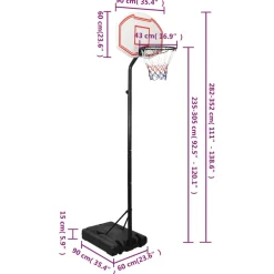 vidaXL Basketbalstandaard 258-363 cm polyetheen wit