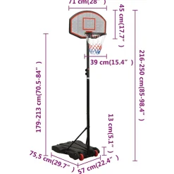 vidaXL Basketbalstandaard 216-250 cm polyetheen wit