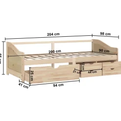 vidaXL Bedbank 3-zits met lades massief grenenhout 90x200 cm