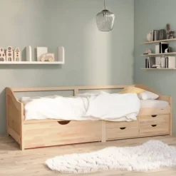vidaXL Bedbank 3-zits met lades massief grenenhout 90x200 cm