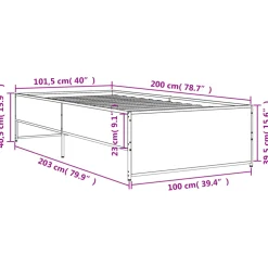 vidaXL Bedframe bewerkt hout en metaal gerookt eikenkleurig 100x200 cm