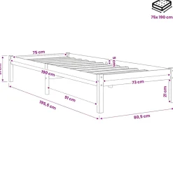 vidaXL Bedframe massief hout 75x190 cm