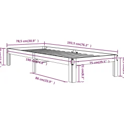 vidaXL Bedframe massief hout wit 75x190 cm