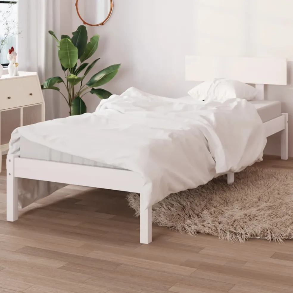 vidaXL Bedframe massief hout wit 75x190 cm