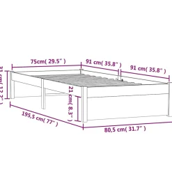 vidaXL Bedframe massief hout zwart 75x190 cm