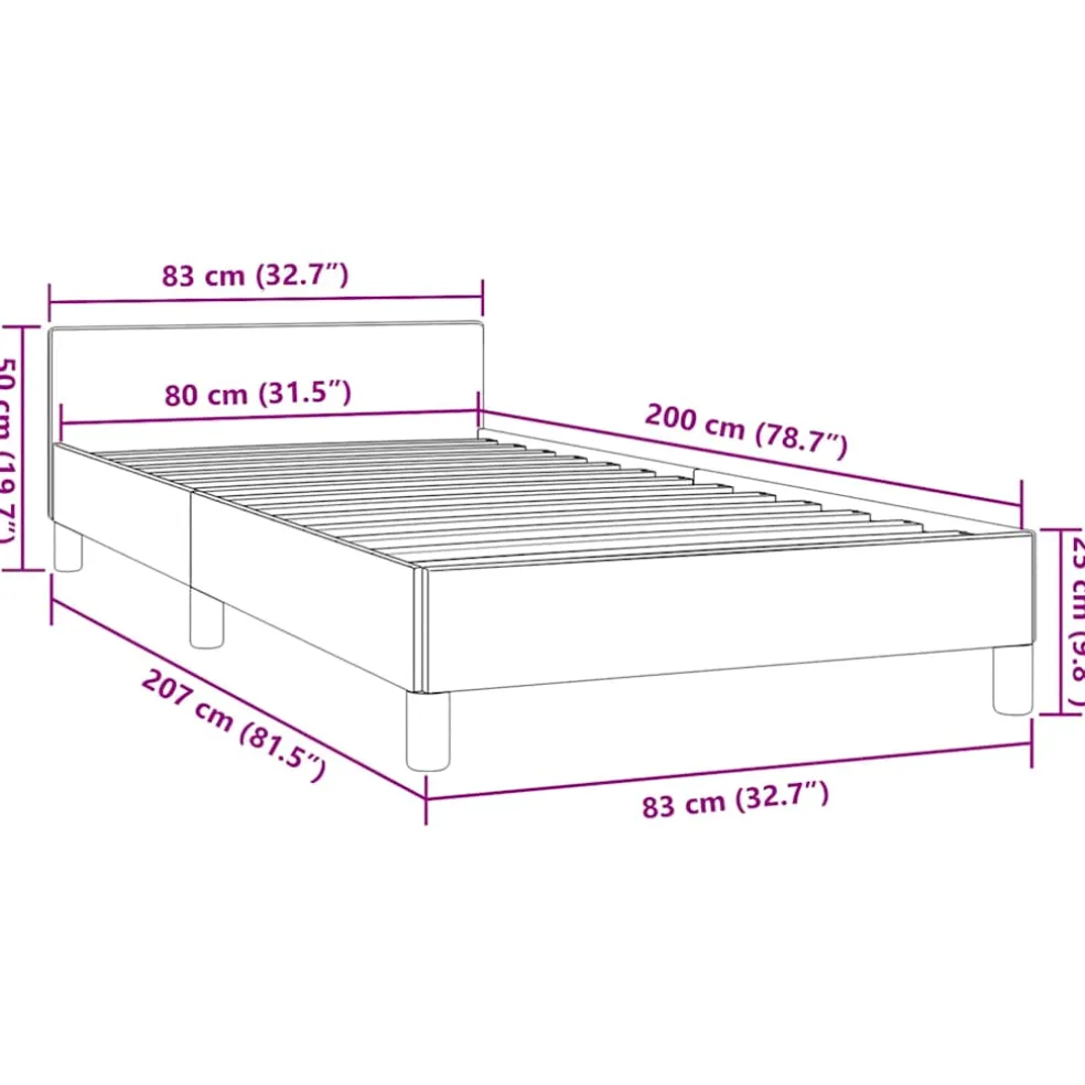 vidaXL Bedframe met hoofdeinde zonder matras 80x200 cm grijs