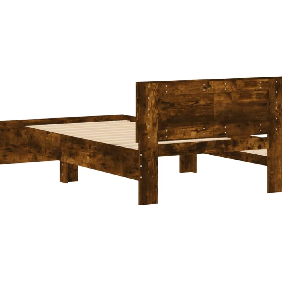 vidaXL Bedframe met hoofdeinde bewerkt hout gerookt eiken 100x200 cm