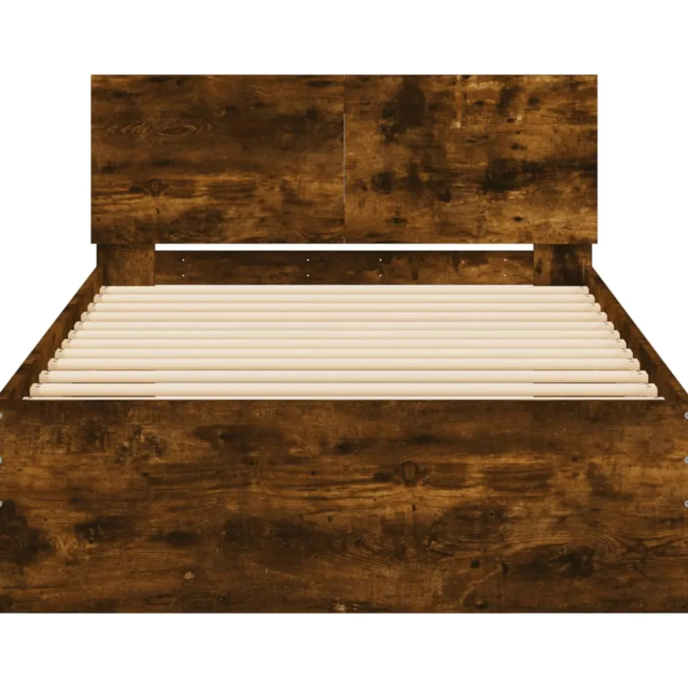 vidaXL Bedframe met hoofdeinde bewerkt hout gerookt eiken 100x200 cm