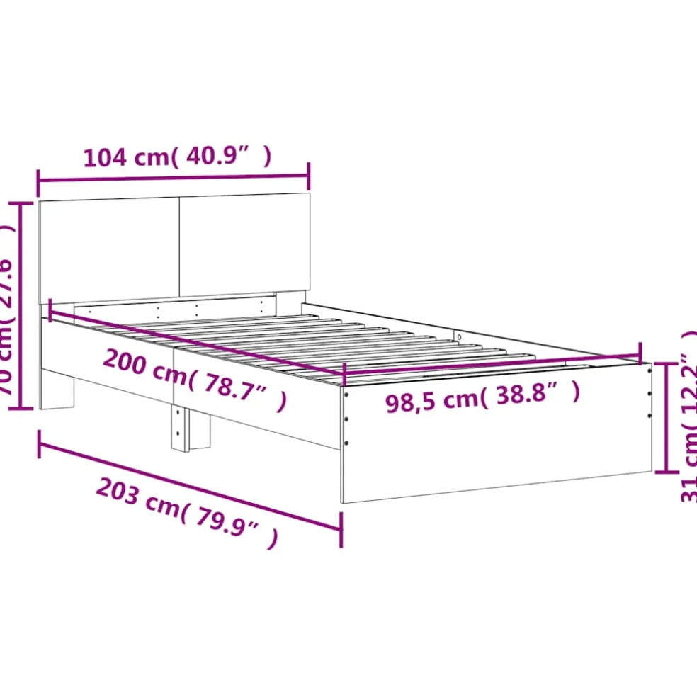 vidaXL Bedframe met hoofdeinde bewerkt hout gerookt eiken 100x200 cm