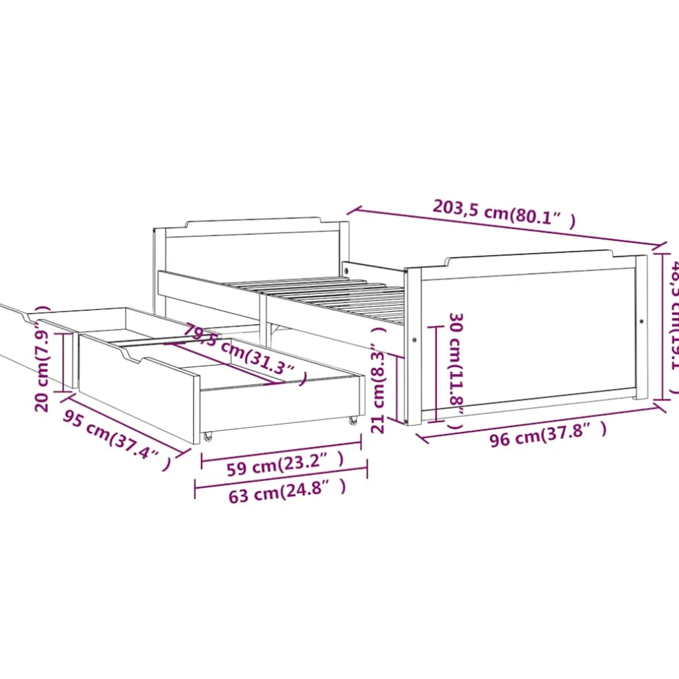 vidaXL Bedframe met lades massief grenenhout 90x200 cm