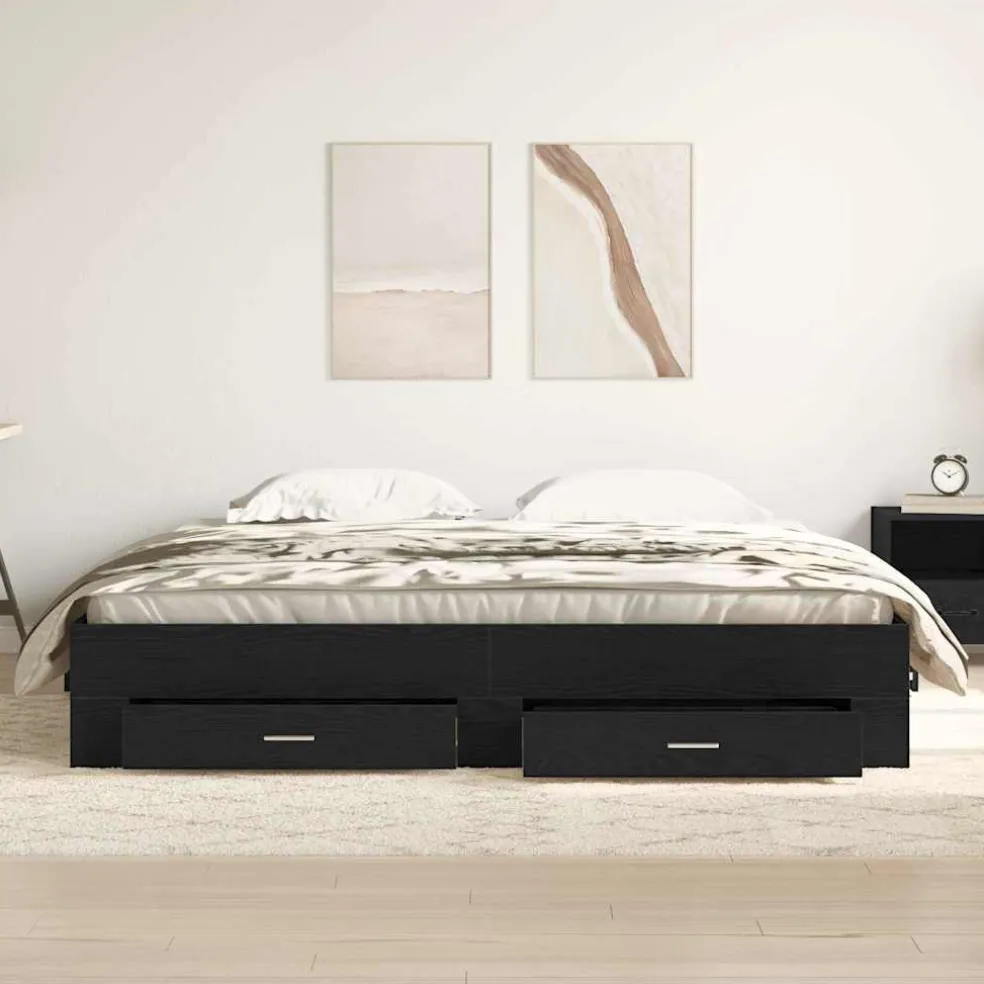 vidaXL Bedframe met lade Zwart Eiken 180 x 200 cm Bewerkt hout