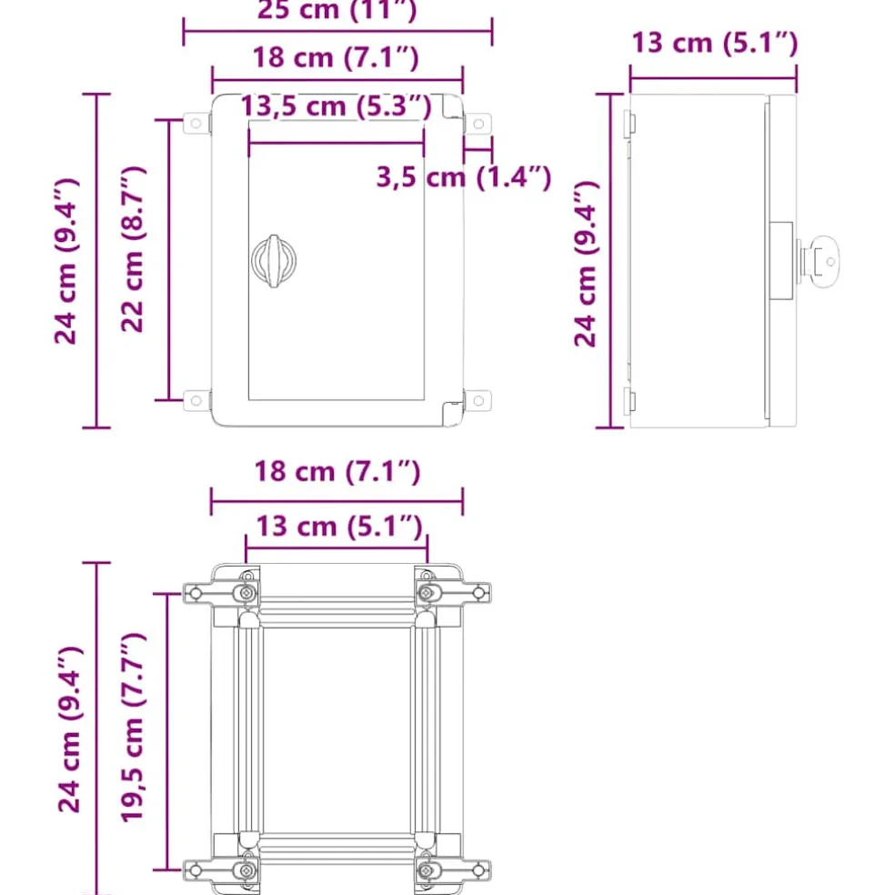 vidaXL Bedieningskast Grijs 25 x 13 x 24 cm ABS Kunststof