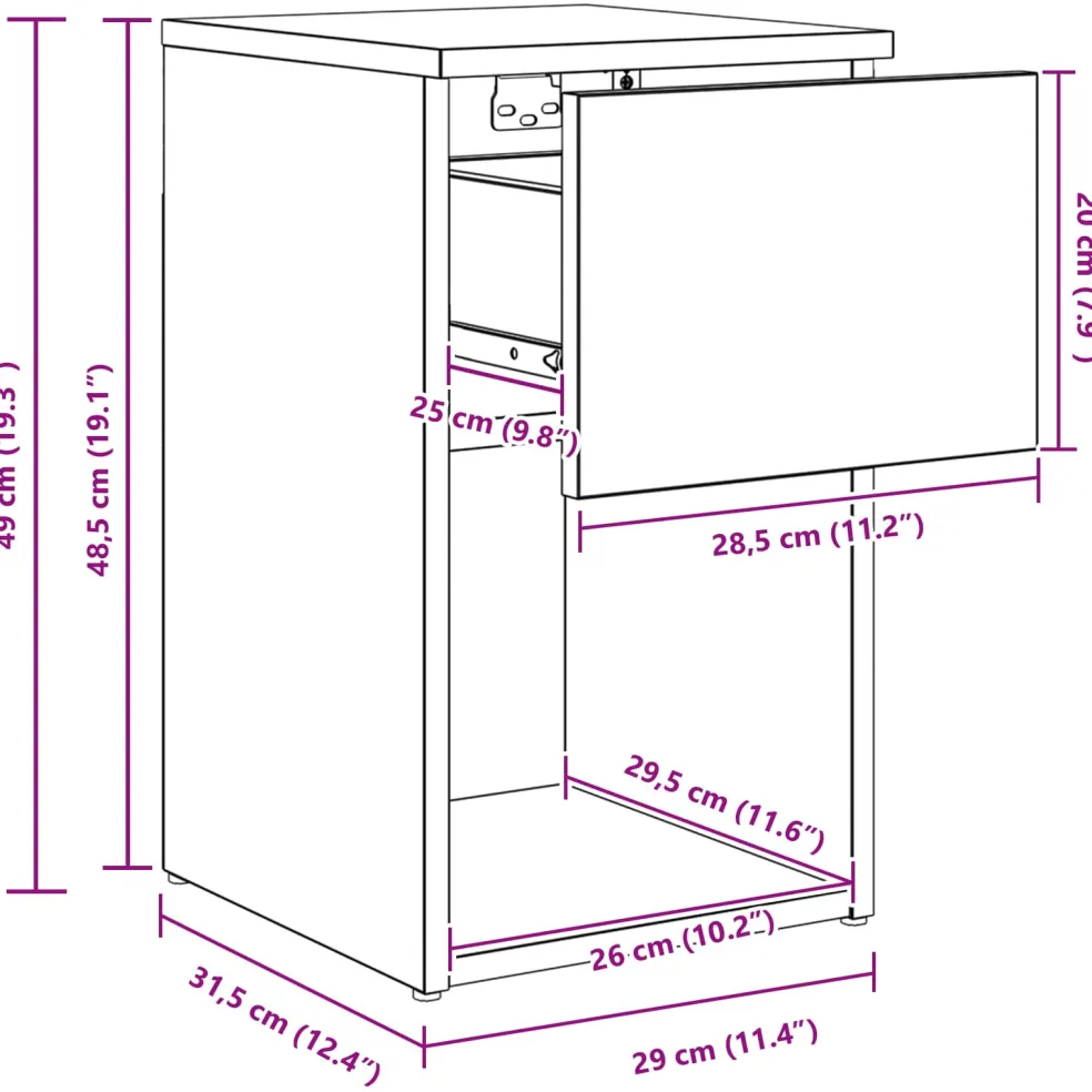 vidaXL Bed kast Betongrijs 29 x 31,5 x 49 cm Bewerkt hout