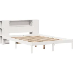 vidaXL Bed met boekenkast zonder matras grenenhout wit 135x190 cm