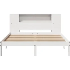 vidaXL Bed met boekenkast zonder matras grenenhout wit 135x190 cm