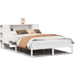 vidaXL Bed met boekenkast zonder matras grenenhout wit 135x190 cm