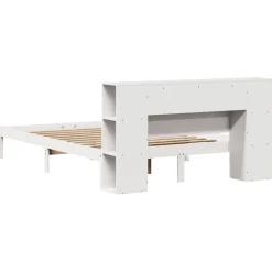 vidaXL Bed met boekenkast zonder matras grenenhout wit 135x190 cm