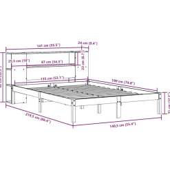 vidaXL Bed met boekenkast zonder matras grenenhout wit 135x190 cm