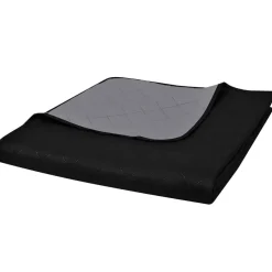 vidaXL Bedsprei gewatteerd dubbelzijdig 170x210 cm zwart/grijs