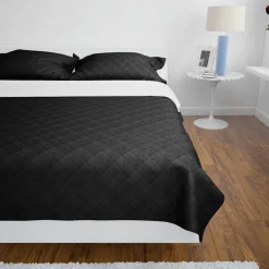 vidaXL Bedsprei gewatteerd dubbelzijdig 170x210 cm zwart/wit