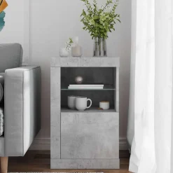 vidaXL Bijzetkast met LED-verlichting bewerkt hout betongrijs