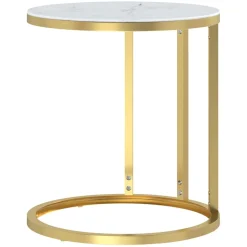 vidaXL Bijzettafel 45 cm gehard glas goudkleurig en witmarmer
