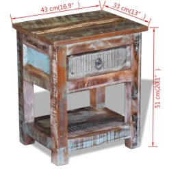 vidaXL Bijzettafel met lade 43x33x51 cm massief gerecycled hout
