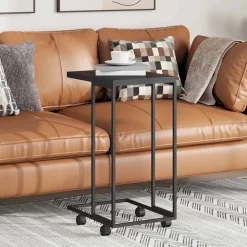 vidaXL Bijzettafel met wieltjes 40x30x63,5 bewerkt hout zwart