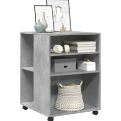 vidaXL Bijzettafel met wieltjes 55x60x78 cm bewerkt hout betongrijs