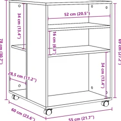 vidaXL Bijzettafel met wieltjes 55x60x78 cm bewerkt hout betongrijs