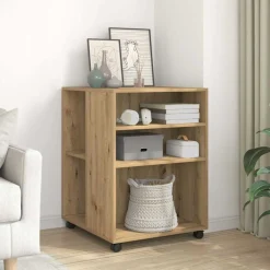 vidaXL Bijzettafel met wieltjes 55x60x78 cm hout artisanaal eikenkleur