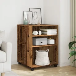 vidaXL Bijzettafel met wieltjes 55x60x78 cm bewerkt hout oud houtkleur