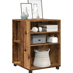 vidaXL Bijzettafel met wieltjes 55x60x78 cm bewerkt hout oud houtkleur