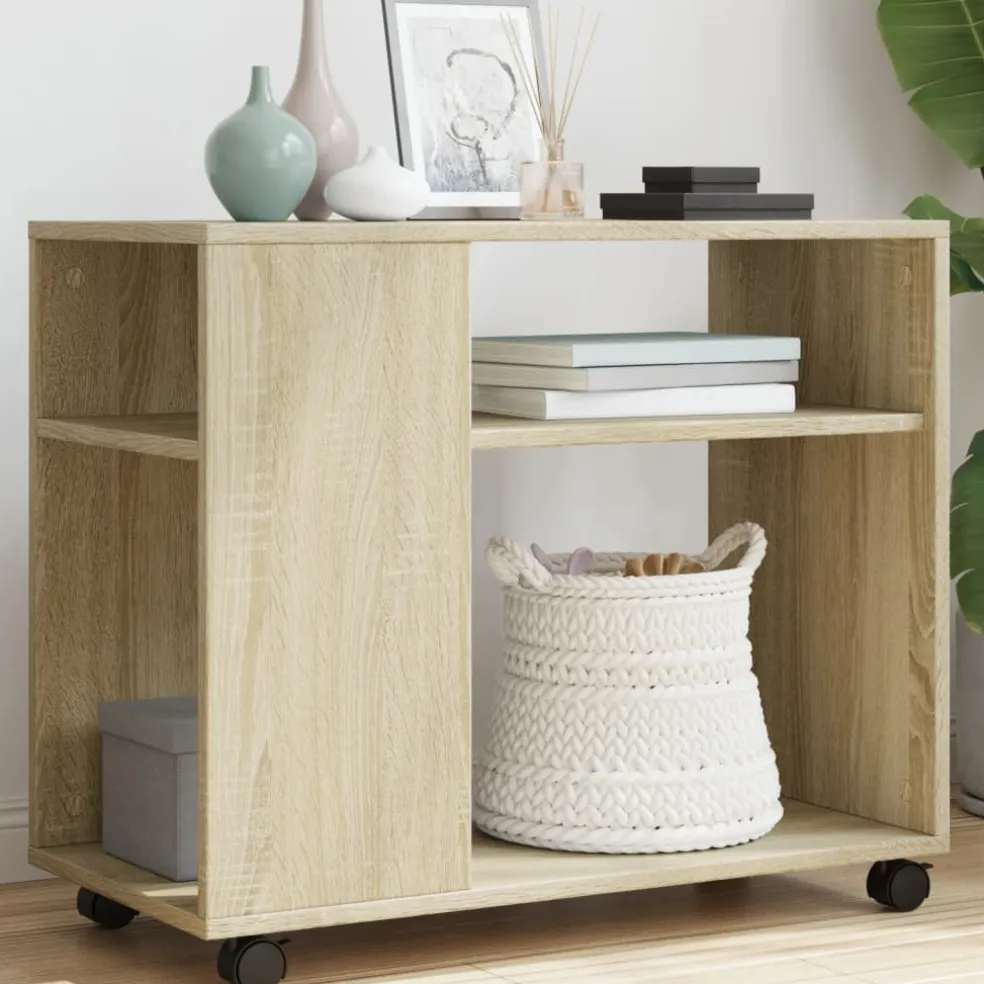 vidaXL Bijzettafel met wieltjes 70x35x60 cm hout sonoma eikenkleurig