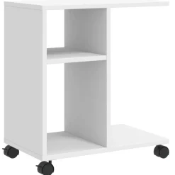vidaXL Bijzettafel met wieltjes 50x30x55 bewerkt hout wit