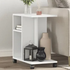 vidaXL Bijzettafel met wieltjes 50x30x55 bewerkt hout wit