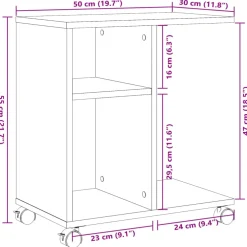 vidaXL Bijzettafel met wieltjes 50x30x55 bewerkt hout wit