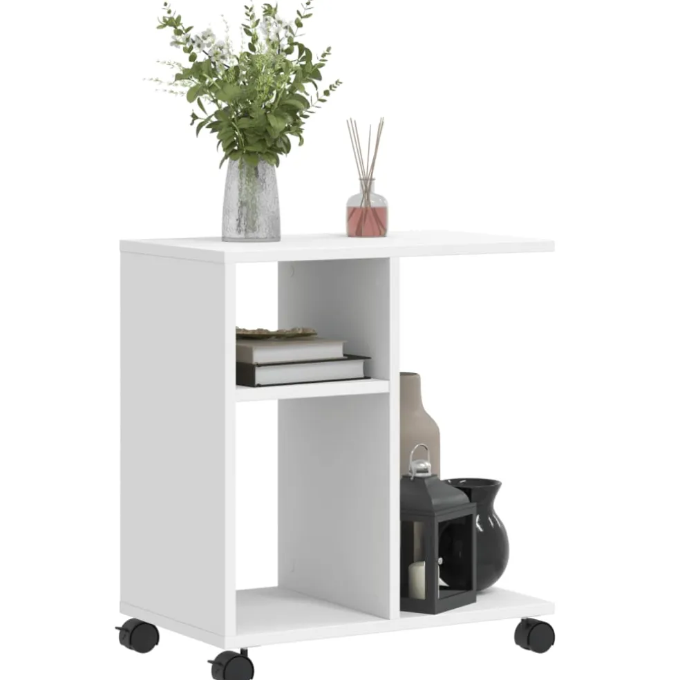 vidaXL Bijzettafel met wieltjes 50x30x55 bewerkt hout wit